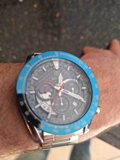 Customer photo review of Leather Strap Chronograph Watch With Sculpted Stainless Steel Case And Luminous Hands — Tan | KIMLUD