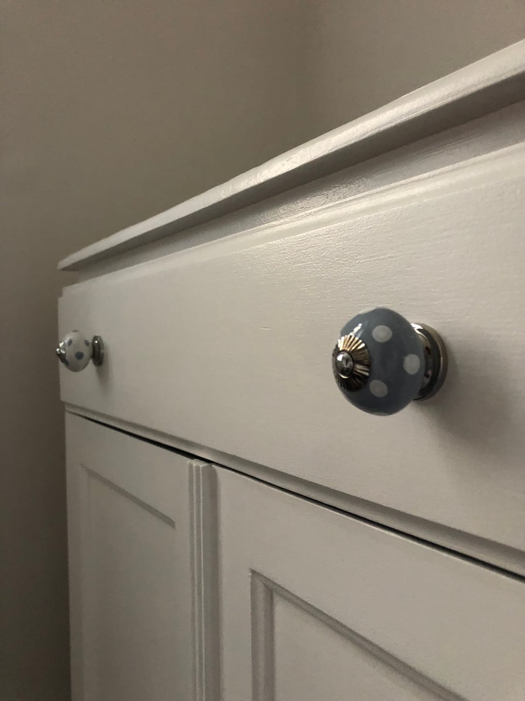 Customer photo review of Ceramic Door Knobs Whisper Greys in Spots and Stripes Set of 6