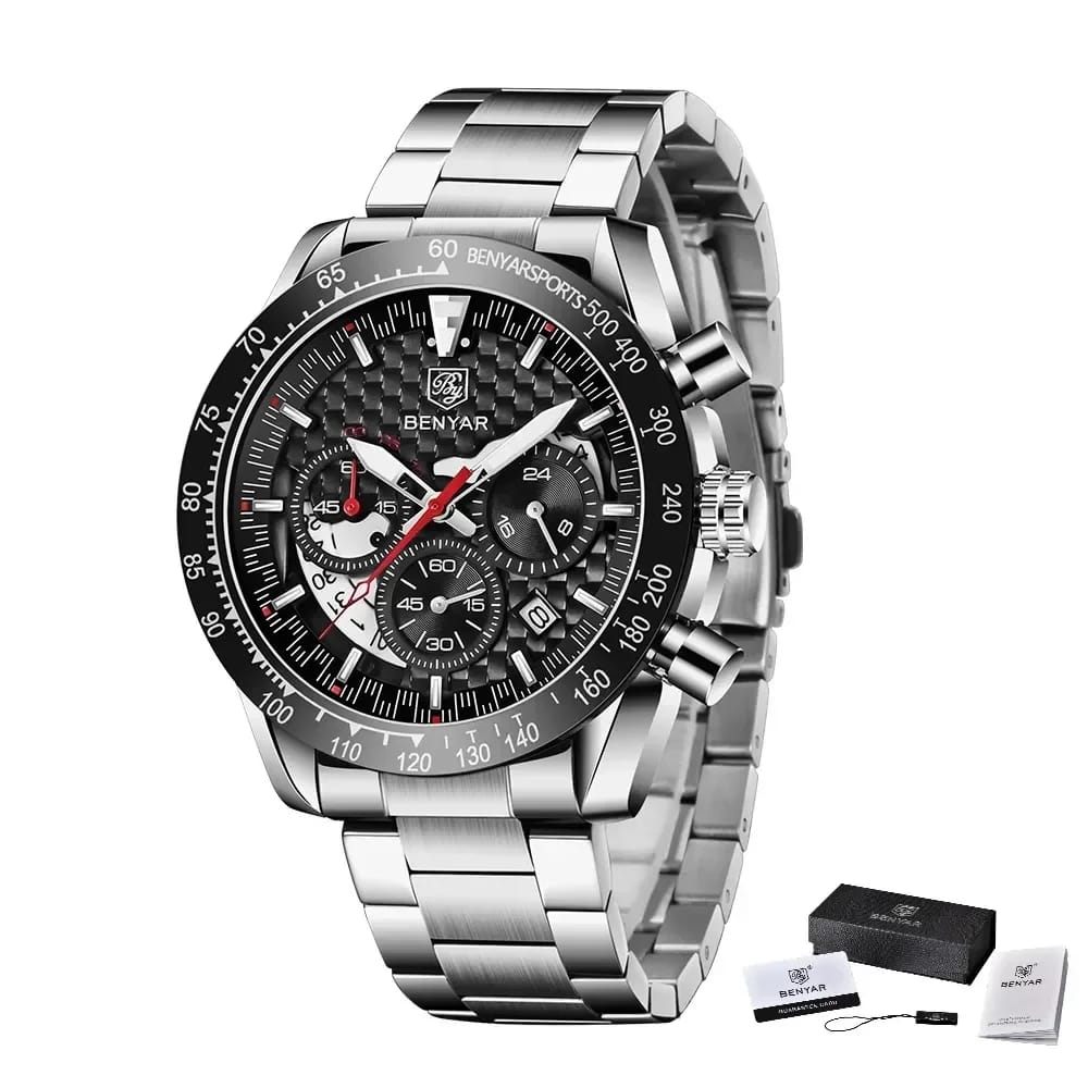 Customer photo review of Leather Strap Chronograph Watch With Sculpted Stainless Steel Case And Luminous Hands — Tan | KIMLUD