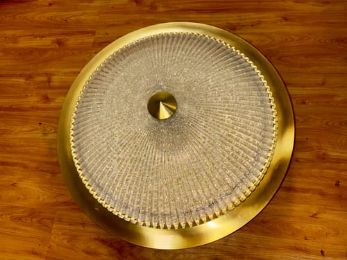 Customer photo review of Mid-Century Brass Ribbed Textured Scalloped Glass Flush Mount