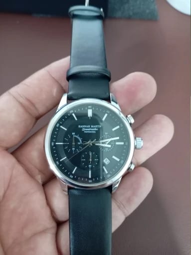 Customer photo review of Leather Strap Multifunctional Watch Chronograph Calendar Water Resistant 3 Bar — Black | KIMLUD