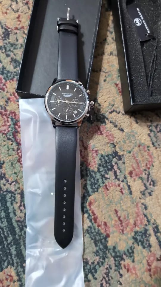 Customer photo review of Leather Strap Multifunctional Watch Chronograph Calendar Water Resistant 3 Bar — Black | KIMLUD