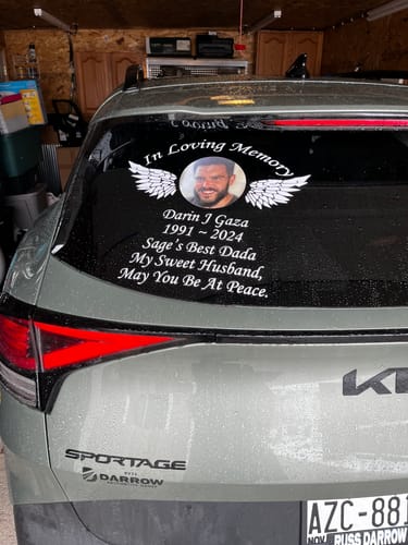 Customer photo review of Custom In Loving Memory Decal with a Photo Inlay and Wings