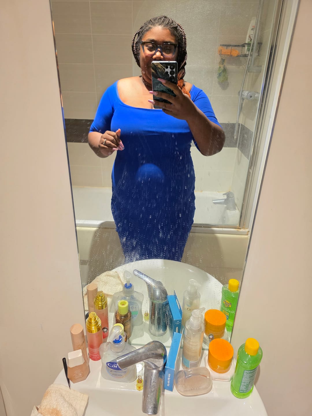 Customer photo review of Short Sleeve Midi Shapewear Dress