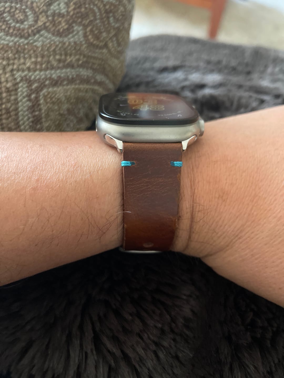 Customer photo review of The Maverick Italian Leather Apple Watch Band for 49mm | 46mm | 45mm | 44mm | 42mm, Series 10, Series 9, Ultra Watch Band - Bordeaux Brown