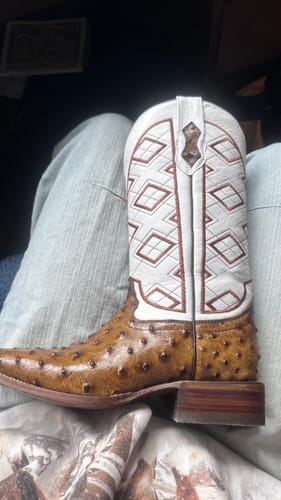Customer photo review of Honey Ostrich Leather Boots - Square Toe