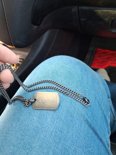 Customer photo review of Antiqued Dog Tag