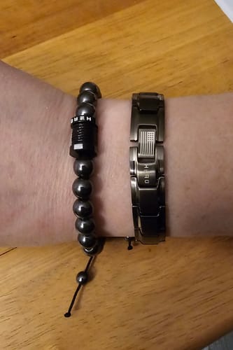 Customer photo review of Body Armor Titanium Magnetic Bracelet: Helps Pair Veterans With A Service Dog Or Shelter Dog