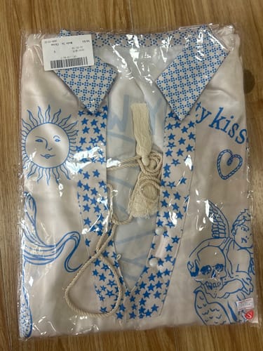 Customer photo review of Live By Water Satin Unique Letter Print Tassle Shirt and Elastic Waist Shorts Set