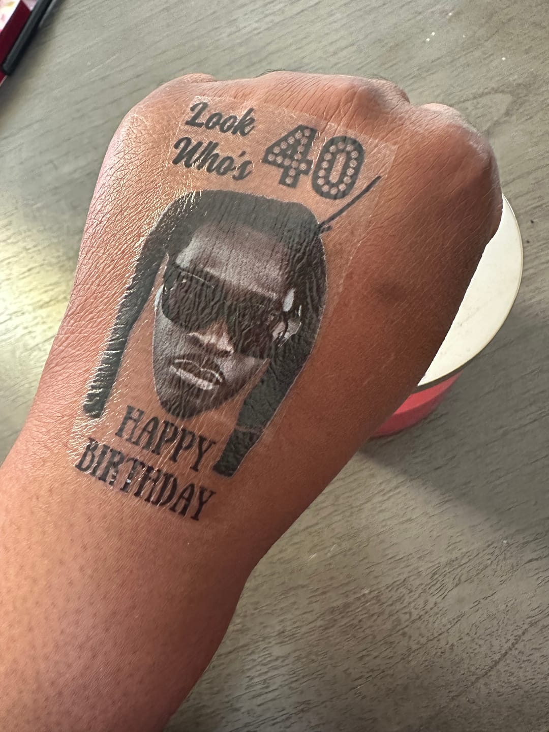 Customer photo review of Look Who's Birthday! Custom Tattoo
