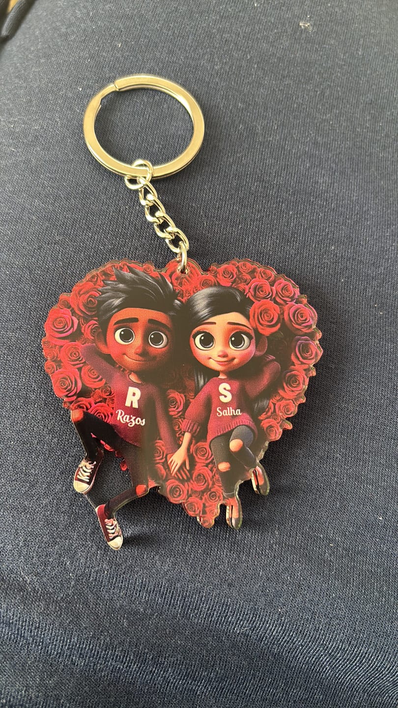 Customer photo review of Rose Heart Couple Personalized Acrylic Keychain, Valentine's Day Gift for her, Gift for him
