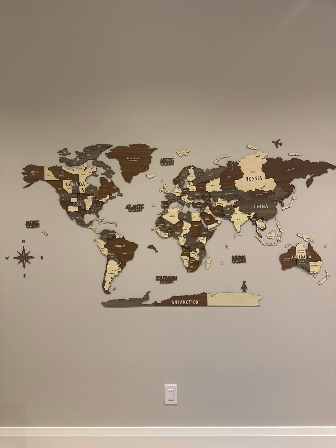 Customer photo review of Wooden World Map Wall Art - 3d Wood Push Pin Maps, Multicolor