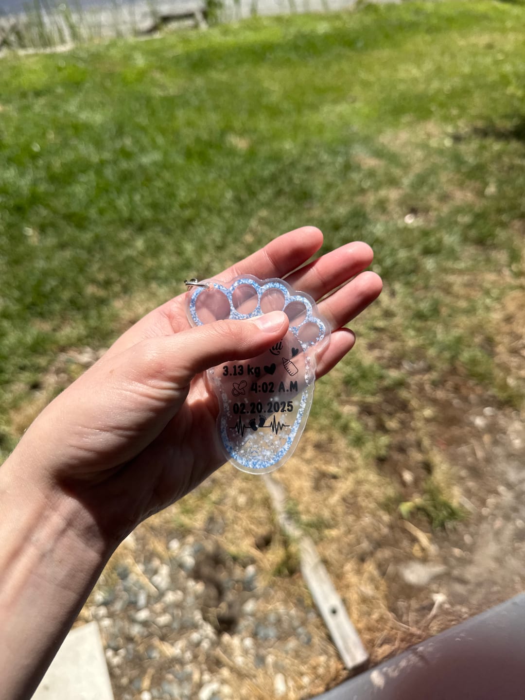 Customer photo review of Personalized New Baby Foot Acrylic Keychain