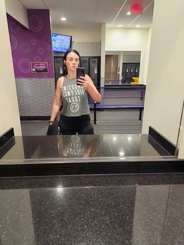 Customer photo review of Salty Savage Ladies "CHOOSING VIOLENCE TODAY" Flowy Crop Tank