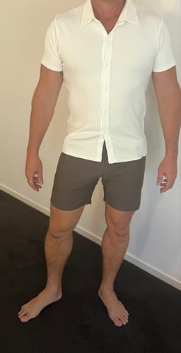 Customer photo review of Stretch Knit Short Sleeve Shirt - White
