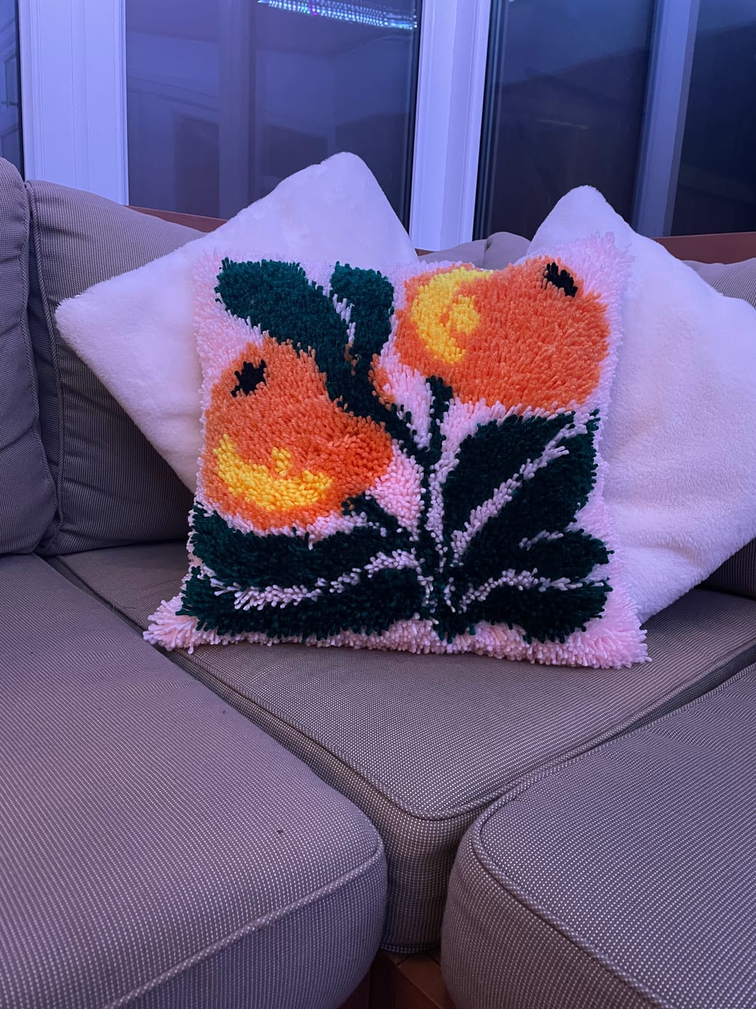 Customer photo review of A Bounty of Oranges Latch Hook Cushion Kit