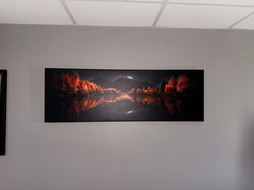 Customer photo review of Starry Night Sky Over Mirror Lake In Autumn Mens Bedroom Wall Art