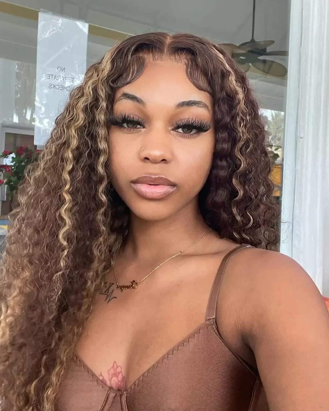 Customer photo review of Human Hair Wig Ombre Curly Loose Deep Wave Lace Front — Honey Blonde | KIMLUD