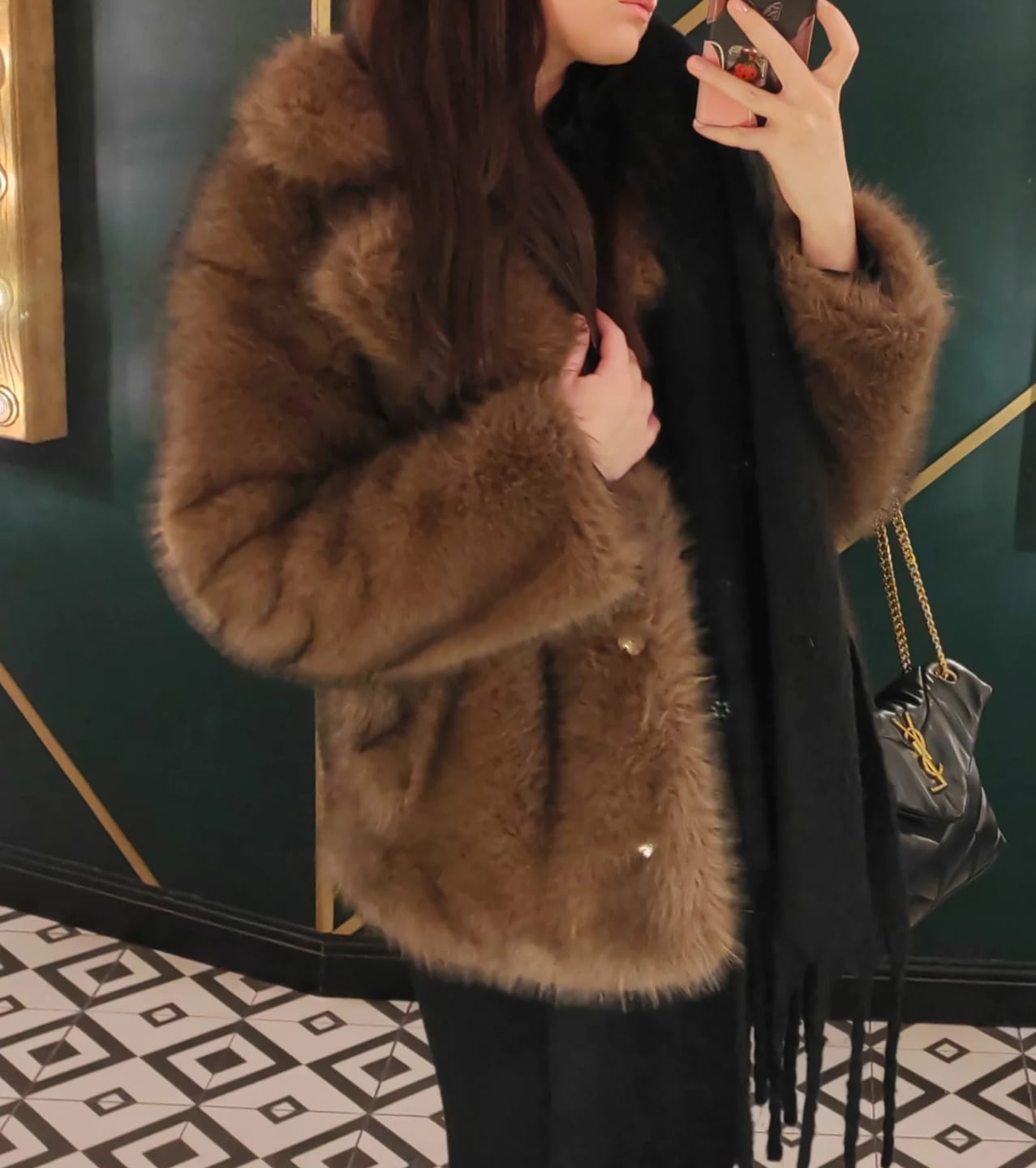 Customer photo review of Faux Fur Long Plush Coat Streetwear High Quality Fluffy Dyed Fox Fur — Black | KIMLUD