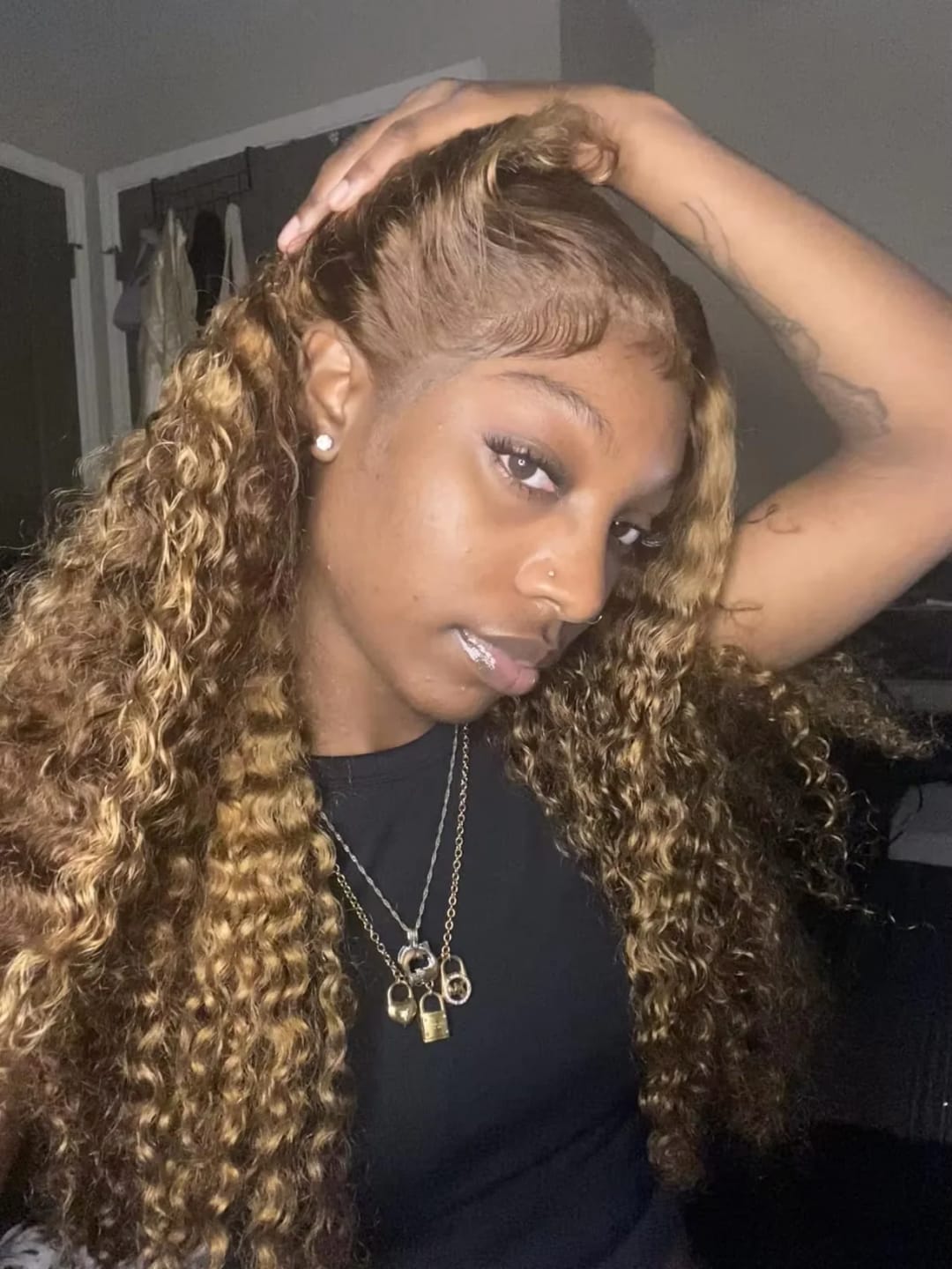 Customer photo review of Human Hair Wig Ombre Curly Loose Deep Wave Lace Front — Honey Blonde | KIMLUD