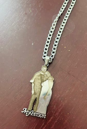 Customer photo review of Custom Photo Engraved Pendant Necklace