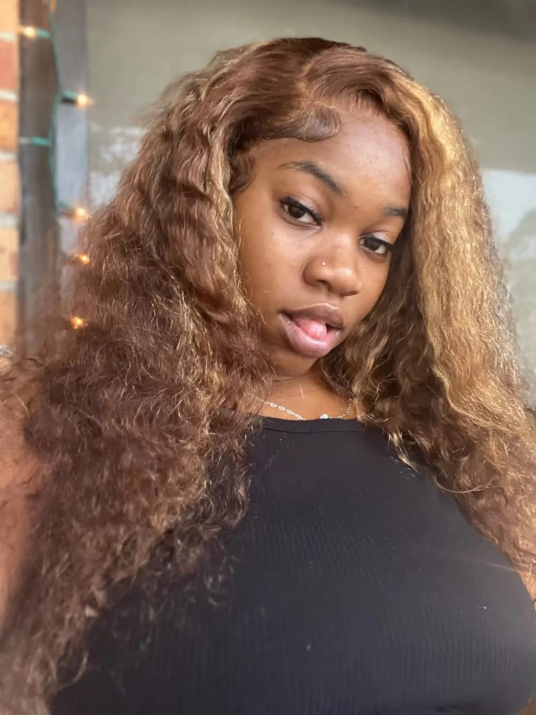 Customer photo review of Human Hair Wig Ombre Curly Loose Deep Wave Lace Front — Honey Blonde | KIMLUD