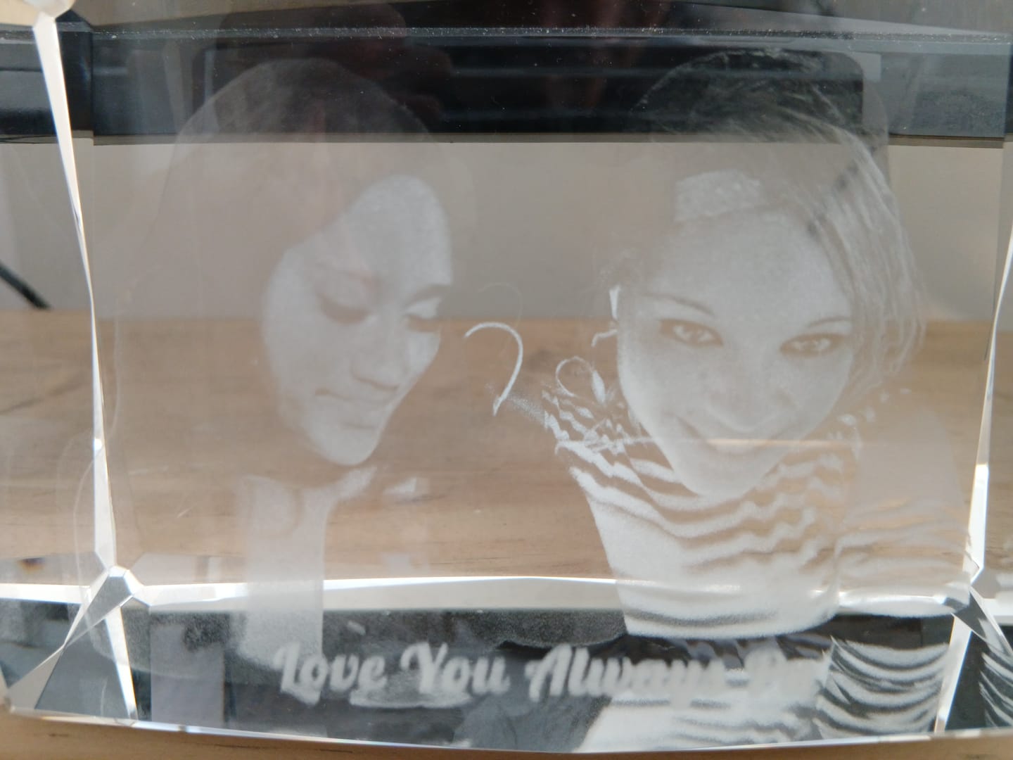 Customer photo review of NZ Made Personalised Large 3D Photo Crystal Rectangle - 80mm x 120mm x 60mm