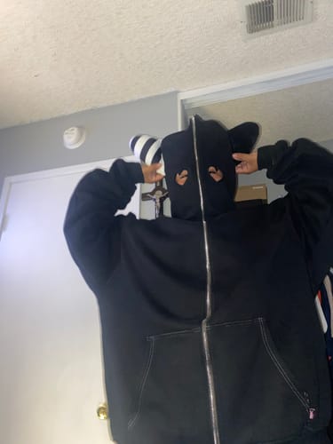 Customer photo review of Plush Ear Bunny Hoodie – Black