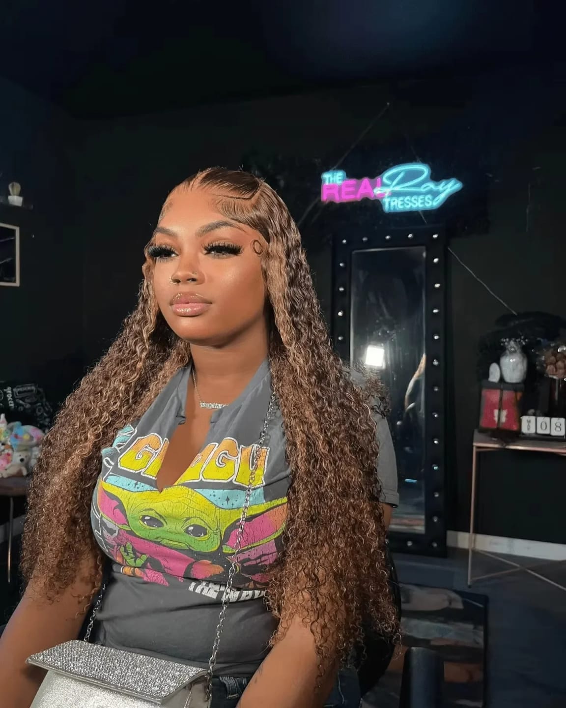 Customer photo review of Human Hair Wig Ombre Curly Loose Deep Wave Lace Front — Honey Blonde | KIMLUD