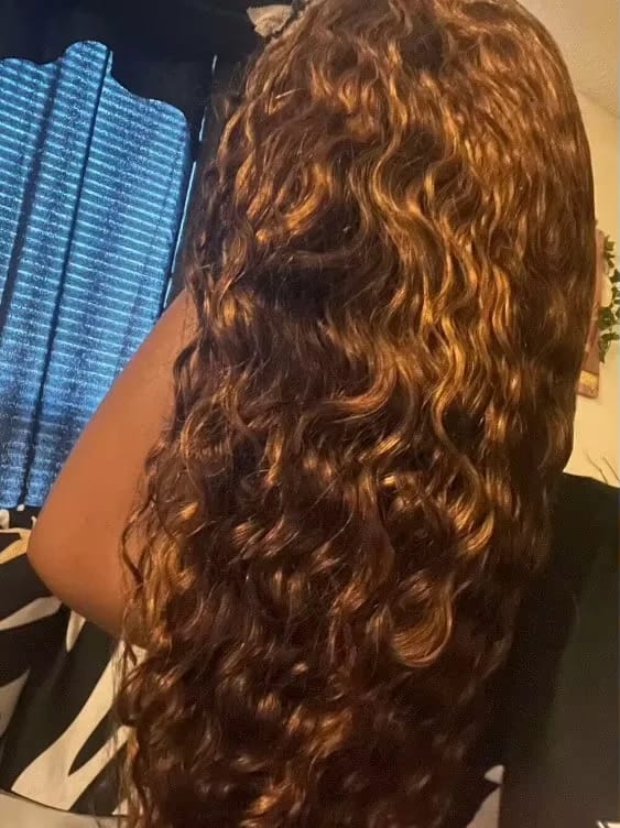 Customer photo review of Human Hair Wig Ombre Curly Loose Deep Wave Lace Front — Honey Blonde | KIMLUD