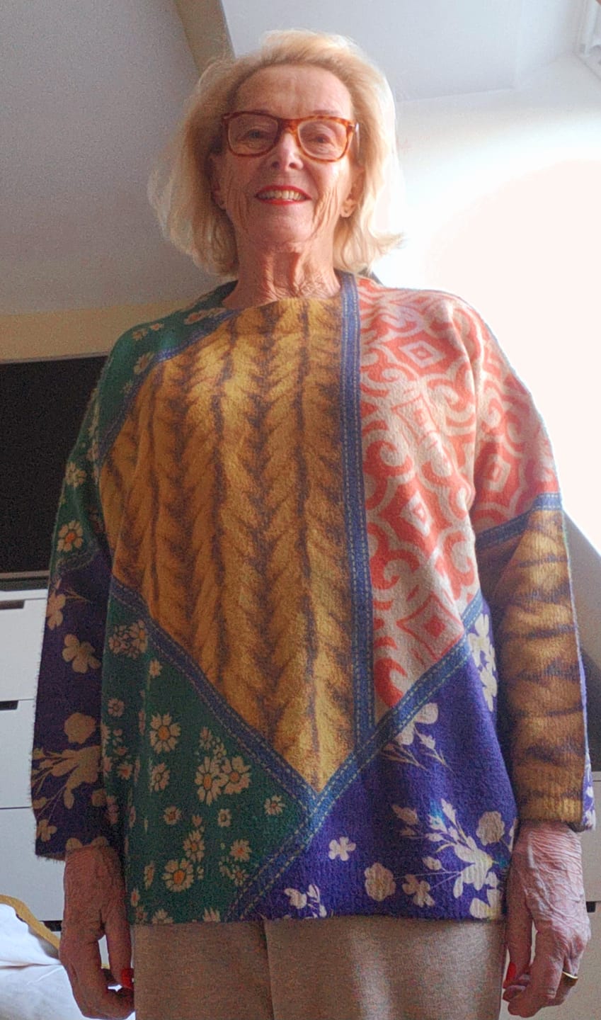 Customer photo review of Plus Size Women Autumn Retro Floral Spliced Soft Sweater