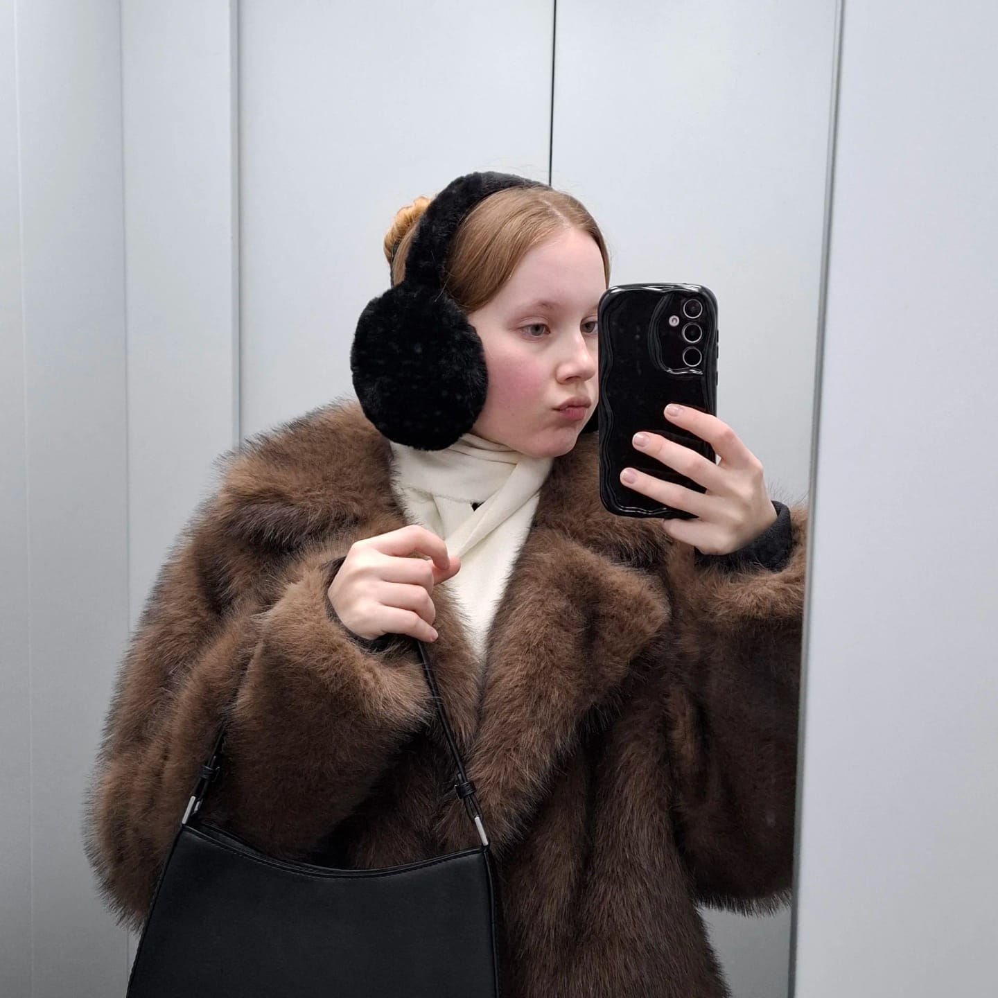 Customer photo review of Faux Fur Long Plush Coat Streetwear High Quality Fluffy Dyed Fox Fur — Black | KIMLUD