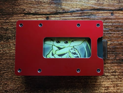 Customer photo review of NOT FLAW[LESS] Imola Red Aluminum Slim Wallet