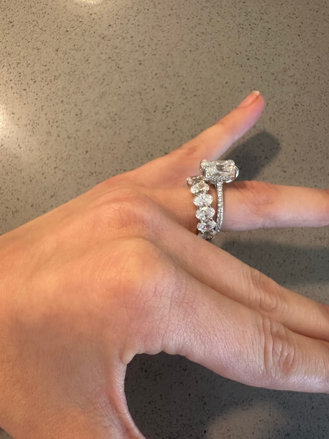 Customer photo review of S925 4.5Ct Radiant Cut Engagement Ring Moissanite/Simulated Diamond Solitaire Stackable Travel Ring For Women