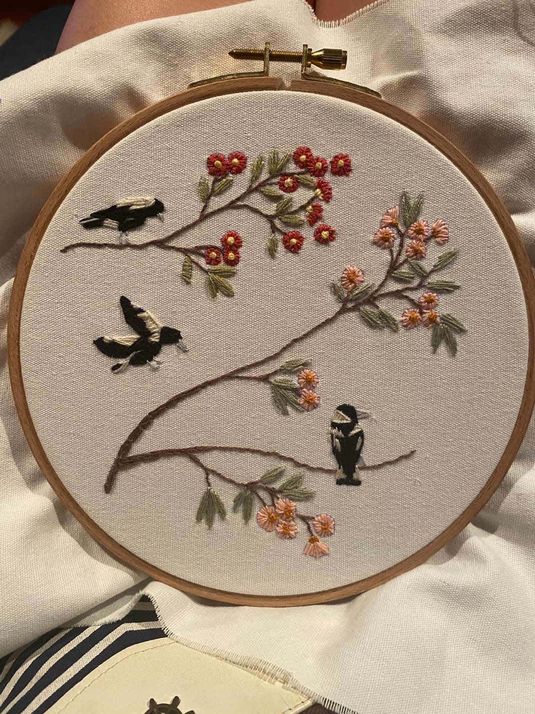 Customer photo review of Spring Magpies Embroidery Kit
