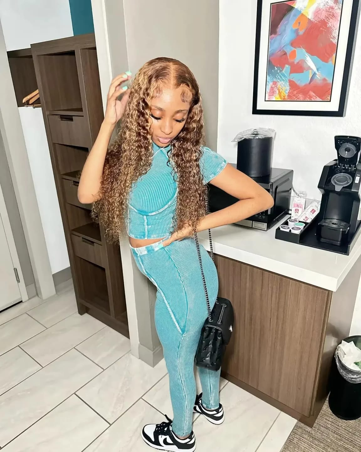 Customer photo review of Human Hair Wig Ombre Curly Loose Deep Wave Lace Front — Honey Blonde | KIMLUD