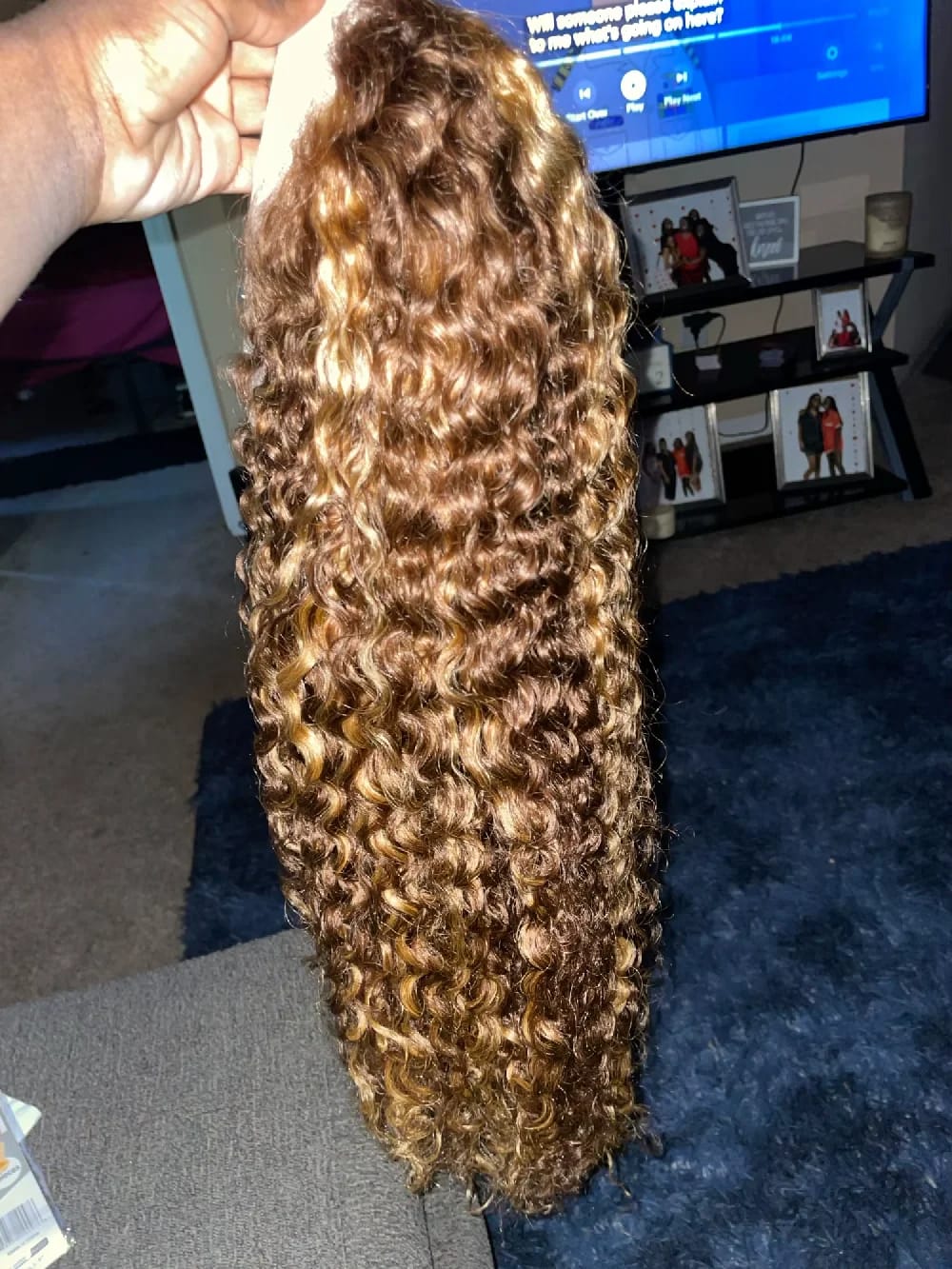 Customer photo review of Human Hair Wig Ombre Curly Loose Deep Wave Lace Front — Honey Blonde | KIMLUD
