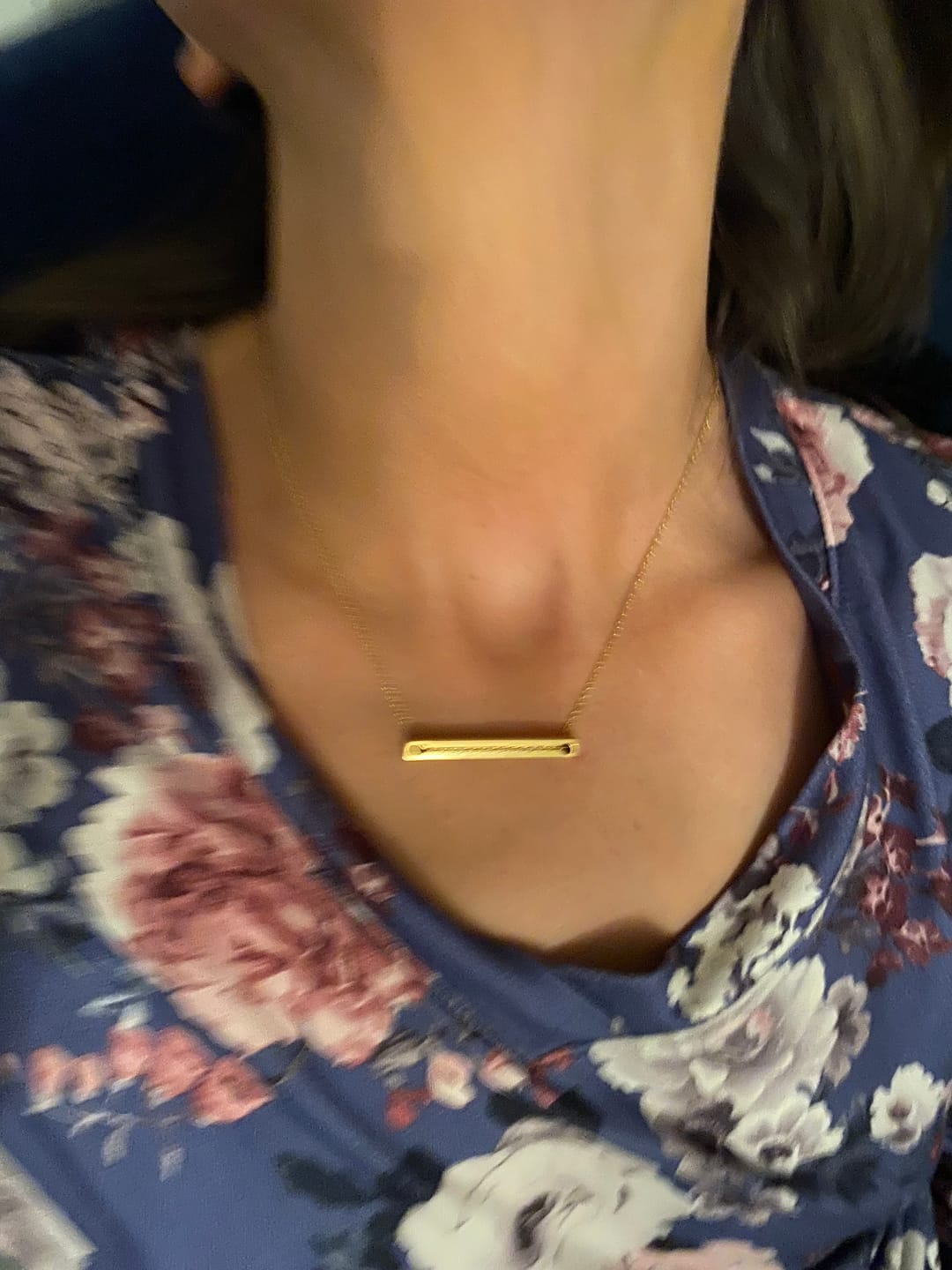 Customer photo review of 4cm Letter Bar Necklace in Gold Horizontal