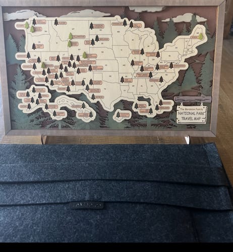 Customer photo review of US 3D Wooden National Parks Travel Map With Trees To Record Park Visits (1 Design)