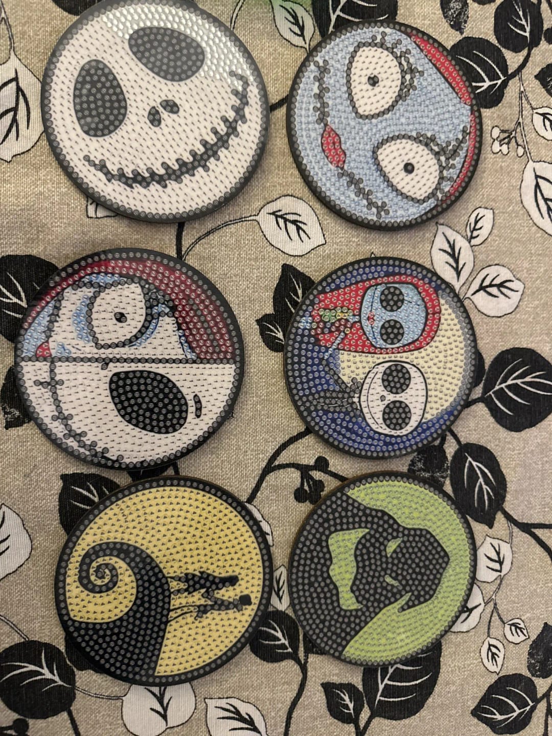 Customer photo review of Halloween Skull Jack 6 Pieces DIY Crystal Glitter Diamond Painted Wooden Art Coaster with Stand