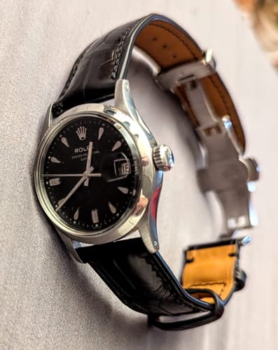 Customer review photo of a black crocodile leather watch strap