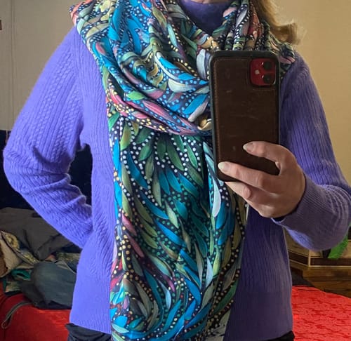 Customer photo review of Periwinkle Purple Cable Cashmere Turtle Neck Jumper Large