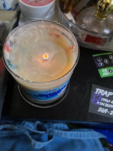 Customer photo review of Personalized Birthday Cake Soy Wax Candle 8.5oz