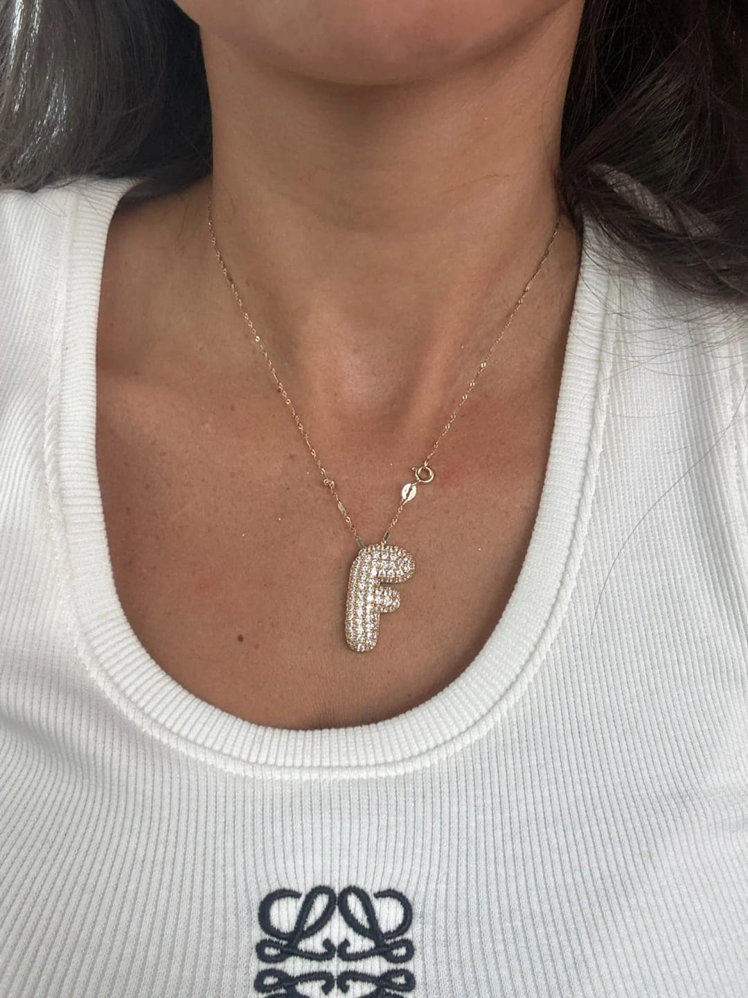 Customer photo review of Pavé Letter Necklace