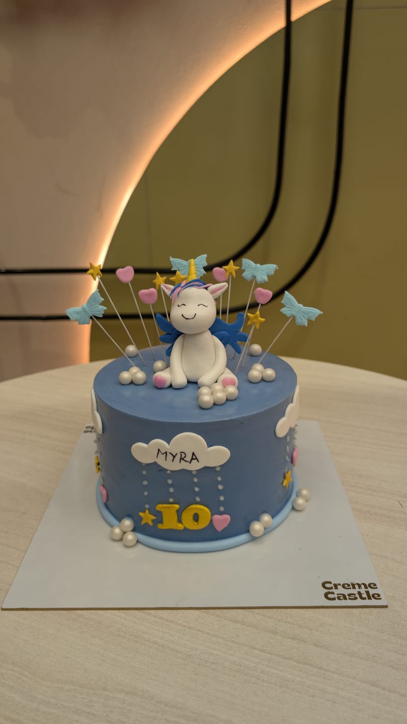 Customer photo review of Blue Unicorn Pony Design Cake