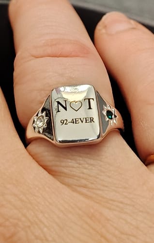 Customer photo review of Custom Name Personalized Rings With 2 Birthstones, Gift for Couple (Unisex Design)