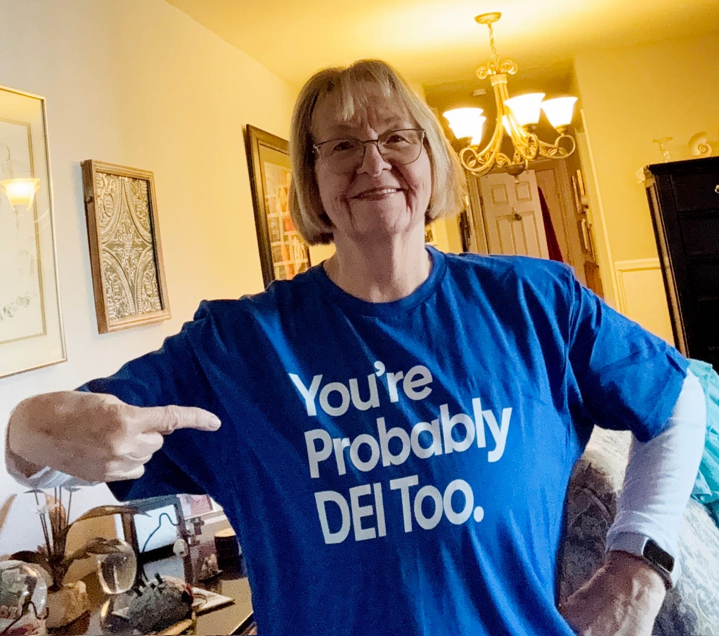 Customer photo review of You're Probably DEI Too Unisex Tee (Front and Back Design Print)