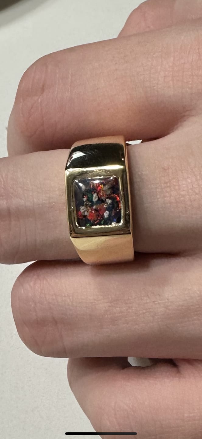 Customer photo review of Men's Opal Ring with Cremation Ash
