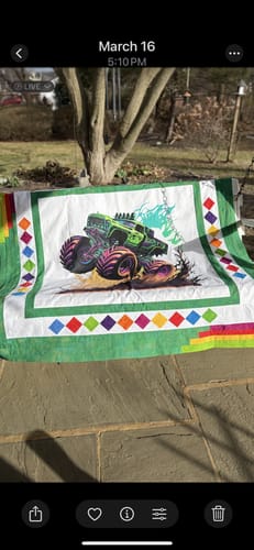Customer photo review of Cool Monster Trucks #4 Fabric Panel