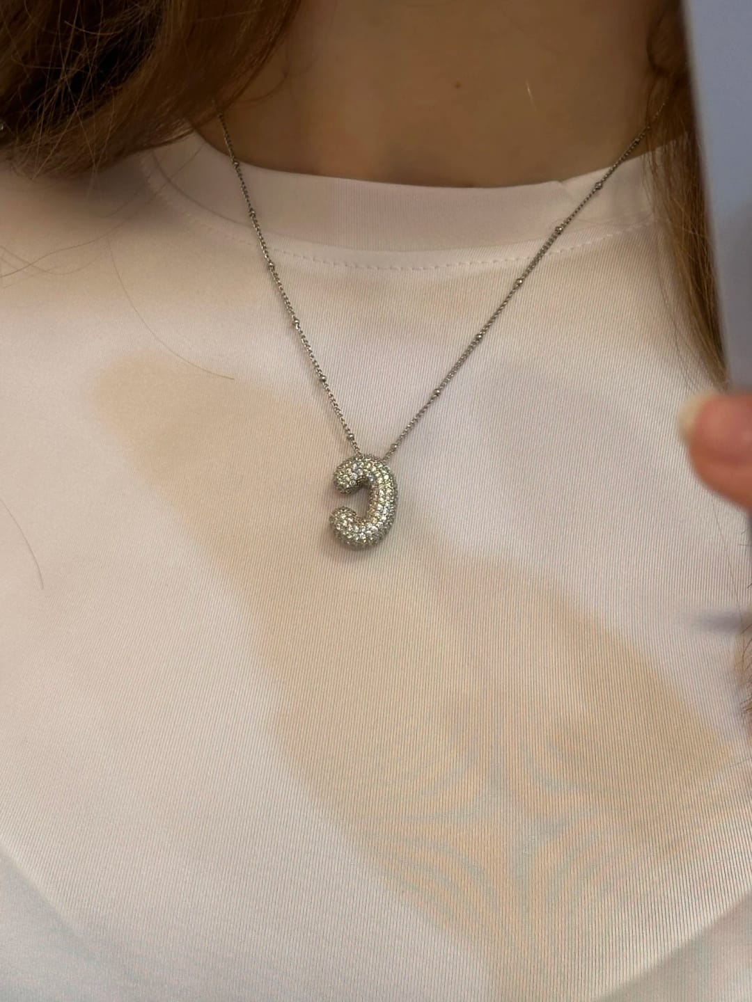 Customer photo review of Pavé Letter Necklace